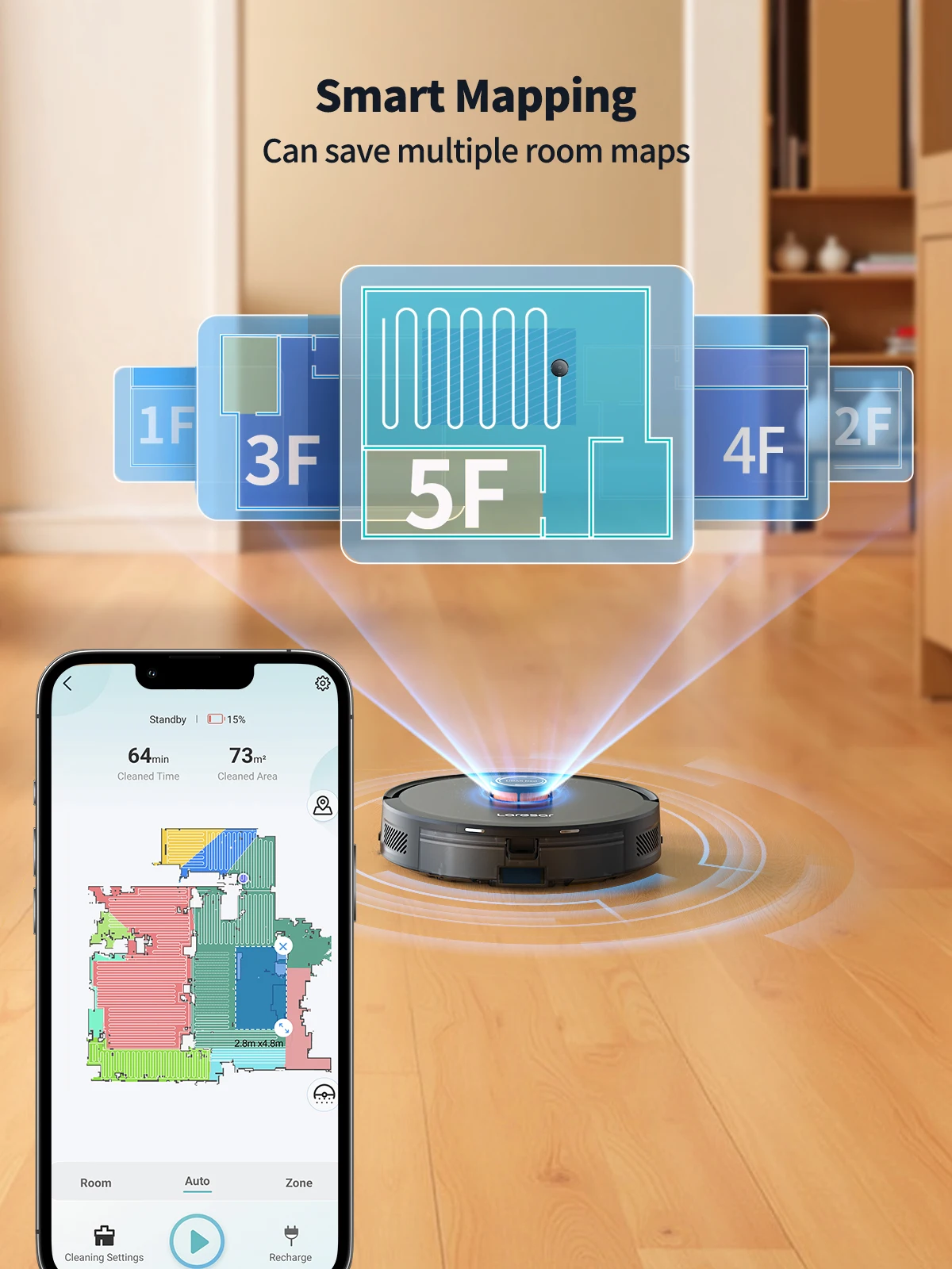 Laresar L20 Aspirateur Robot 5000Pa avec Navigation LDS, Station de Vidage Automatique, Contrôle via Application pour Nettoyage des Sols et Tapis
