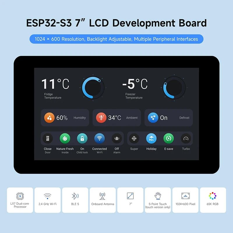 Waveshare ESP32-S3 7,0 pulgadas 1024x600 Placa de desarrollo LCD ESP32 pantalla táctil LVGL GUI para Arduino IDE ESP-IDF PlatformIO