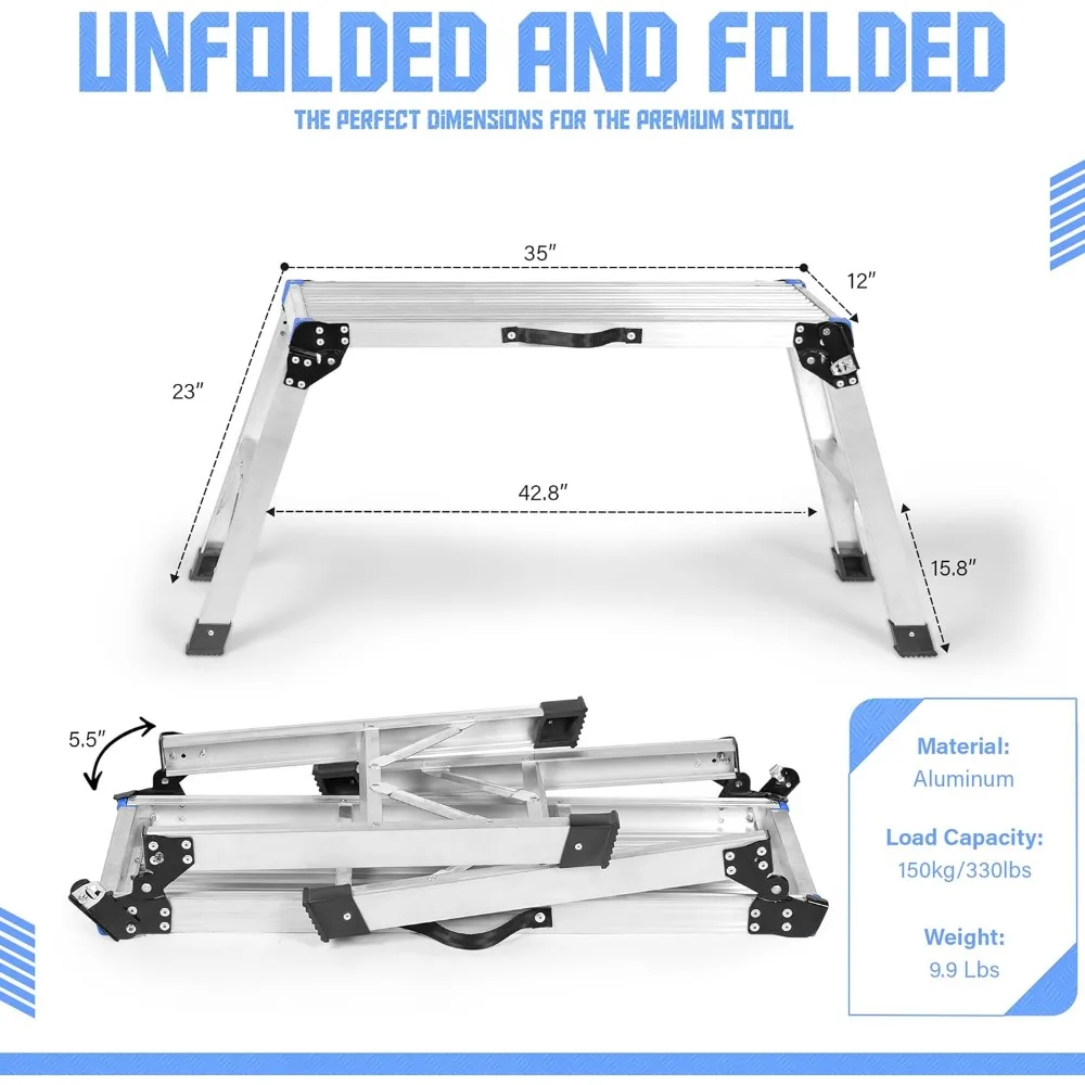 Folding Work Step Platform – 23.5 Tall Collapsible Step Stool with Carry Handle – Lightweight Utility Platform Step Stool for Ho
