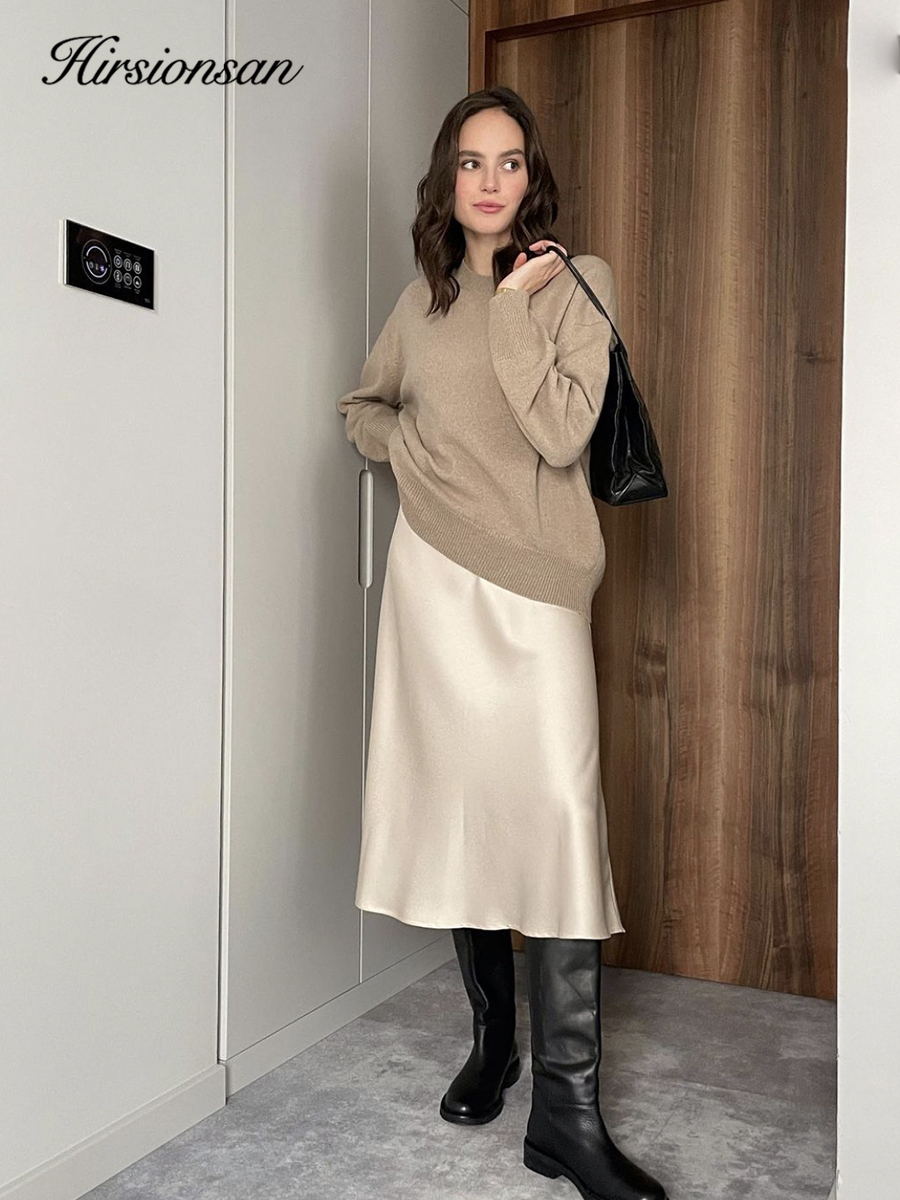 Hirsionsan Basic o Hals Kaschmir pullover Frauen neue übergroße rosa blau gestrickte Pullover weibliche lässige dicke warme Tops