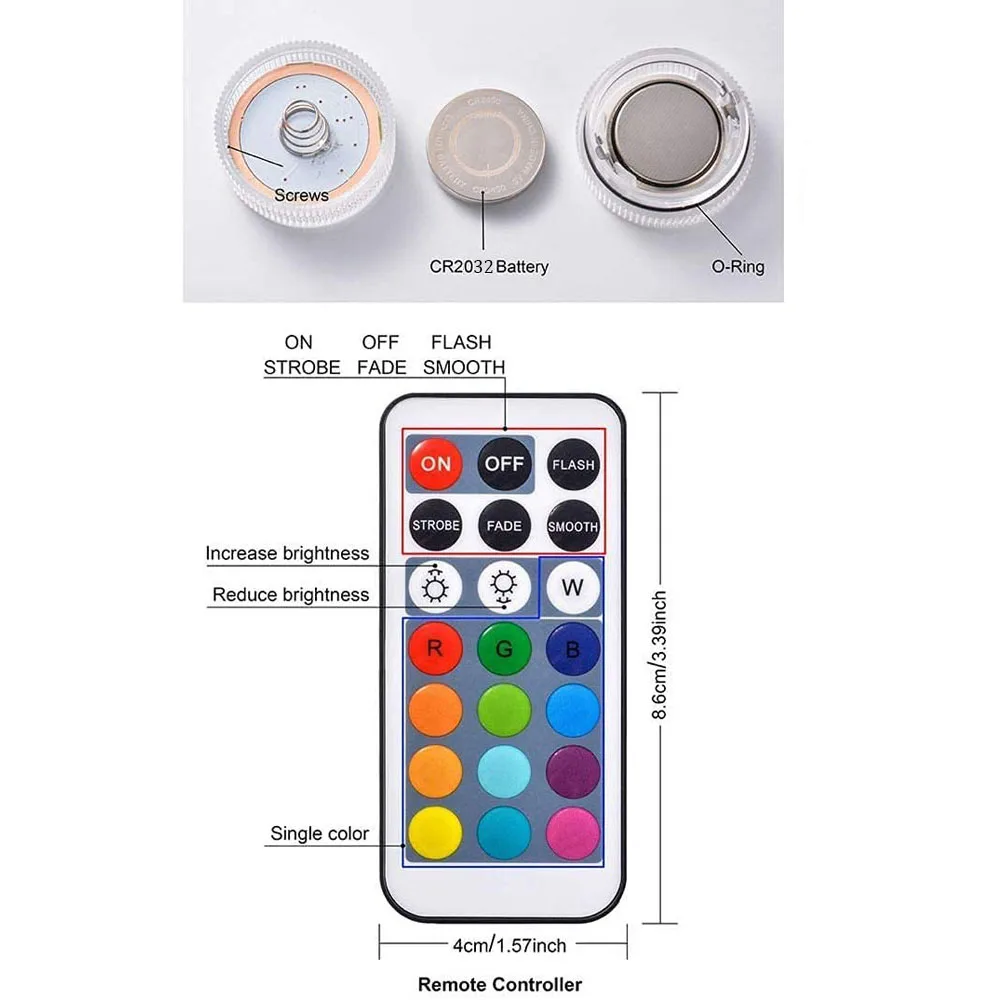 Mini luces LED sumergibles con control remoto, luz subacuática pequeña para té, alimentada por batería para fiestas, eventos, jarrón, pecera