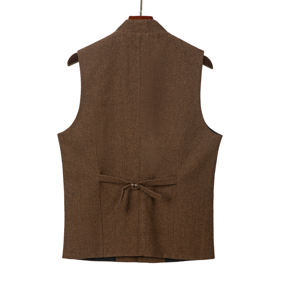 Męska kamizelka garniturowa Elegancka kamizelka bez rękawów ze stójką Biznesowy guzik Slim Fit Kamizelka w jodełkę na ślub