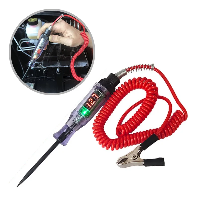 Probador de circuito de voltaje para coche y camión, pluma de prueba de sonda de diagnóstico de coche, bombilla, pluma medidora eléctrica, herramientas de reparación, 6V, 12V, 24V