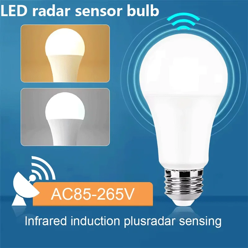 4PCS 20W 18W 15W 12W 9W 6WLampada LED E27 Radar Sensore di movimento Lampadina 189-265V Rilevazione a infrarossi Lampada intelligente Funziona notturna
