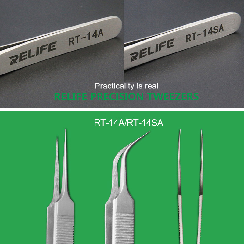 RELIFE RT-14A RT-14SA  High Hardness Maintenance Tweezers Anti-Static Straight Curved Phone CPU IC Repair Clips Hand Tool