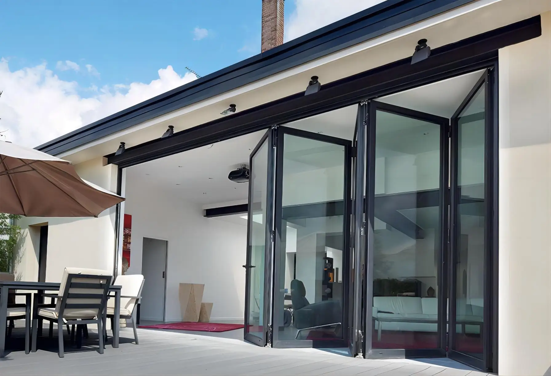Veranda esterna moderna personalizzata Porta pieghevole grande Porta bifold a fisarmonica a doppio vetro temperato panoramico in alluminio temperato