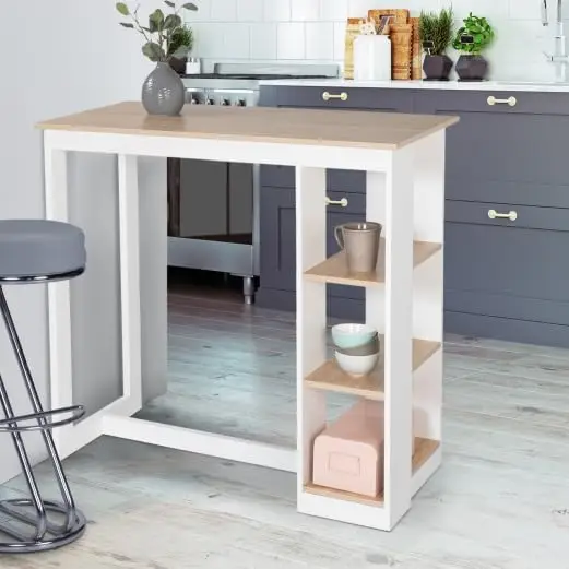 Mesa de bar Barth para 2 a 4 personas, bandeja de madera blanca calada y haya