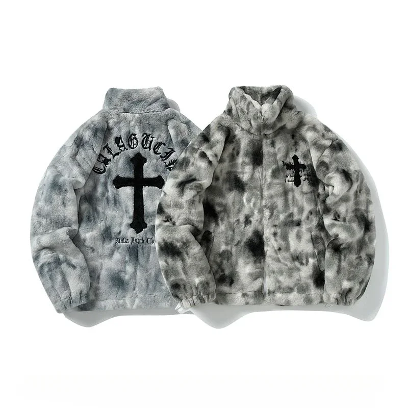 Y2k moda novo estilo americano carta cruz bordado cordeiro veludo jaqueta rua casaco de algodão masculino retro gótico punk jaqueta casacos