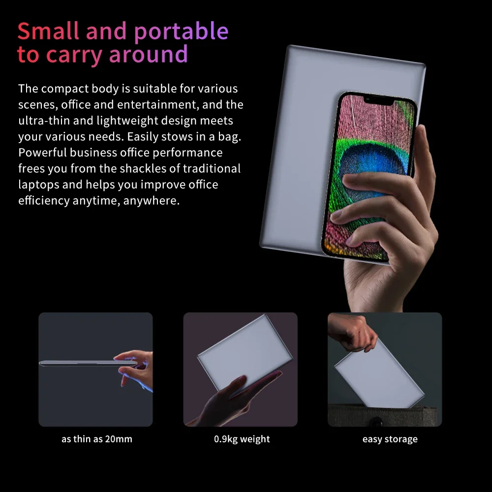 Mini Laptop 10.1 inch Ultra Slim Portable Handheld Small Size Business Office Pocket Teacher Lecture 8G RAM 512GB SSD Notebook