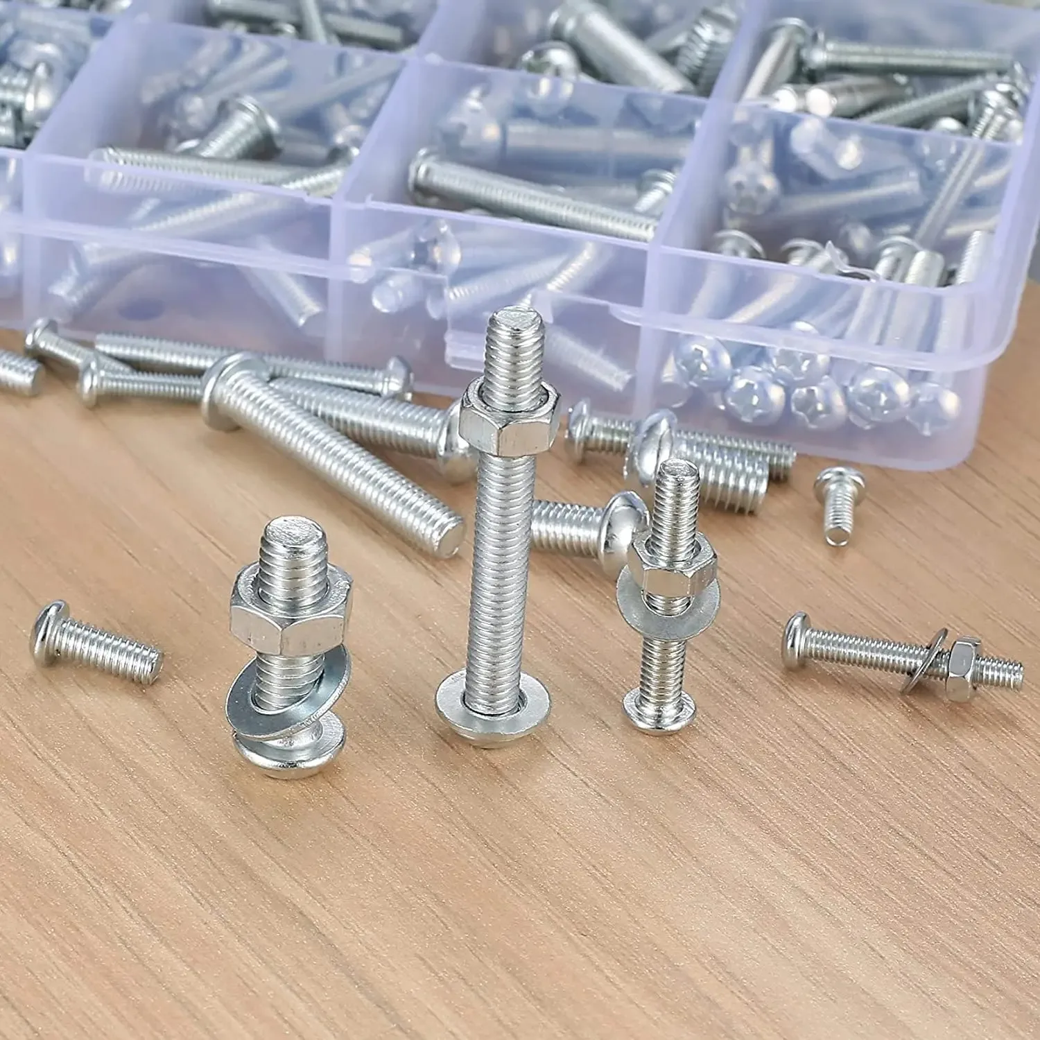 1080pc  screw bolt and nut and flat washer combination kit, metric,M3/M4/M5/M6 cross slotted flat head hexagon bolt and nut set