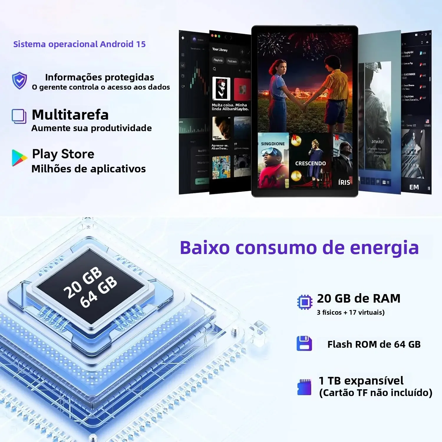Android15 tablet 10.4 Polegada os gsm certificados comprimidos 1.8 ghz 5 núcleos 20gb ram 64gb rom 1tb expandir wifi 6 bluetooth 5.4 câmera dupla