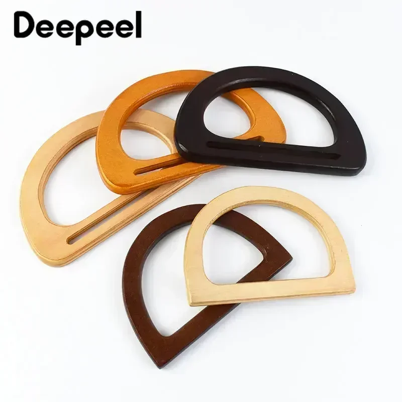 1/2/4Pcs D Shape Ring Bamboo Handle Wood Bags Handles for Handbag Woven Bag Handle Straps Replace DIY Accessories