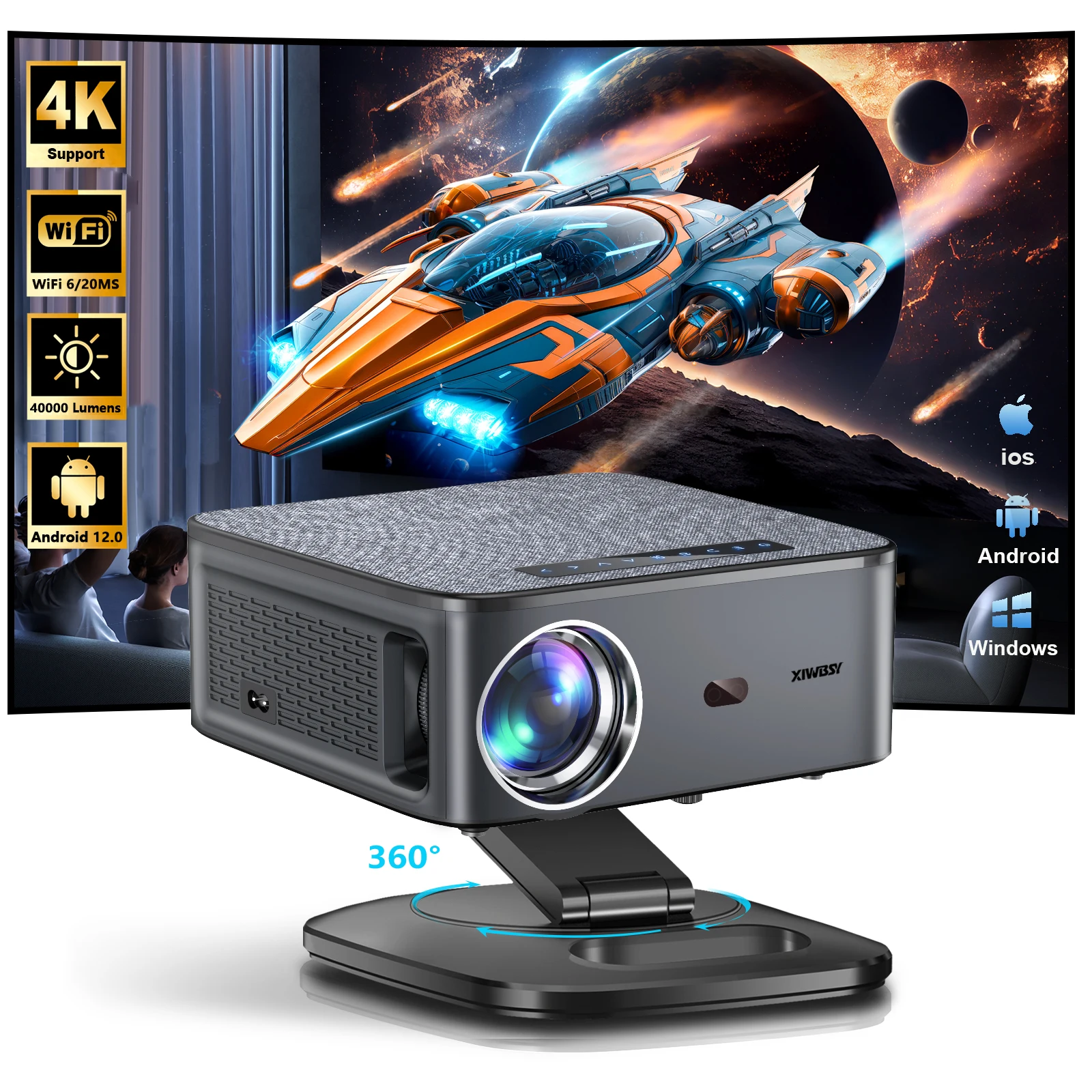 XIWBSY 2025 T08 Проектор 40000 люмен Android-проектор 8K декодирование AutoFocus проектор светодиодный проектор 1080P проектор для домашнего кинотеатра