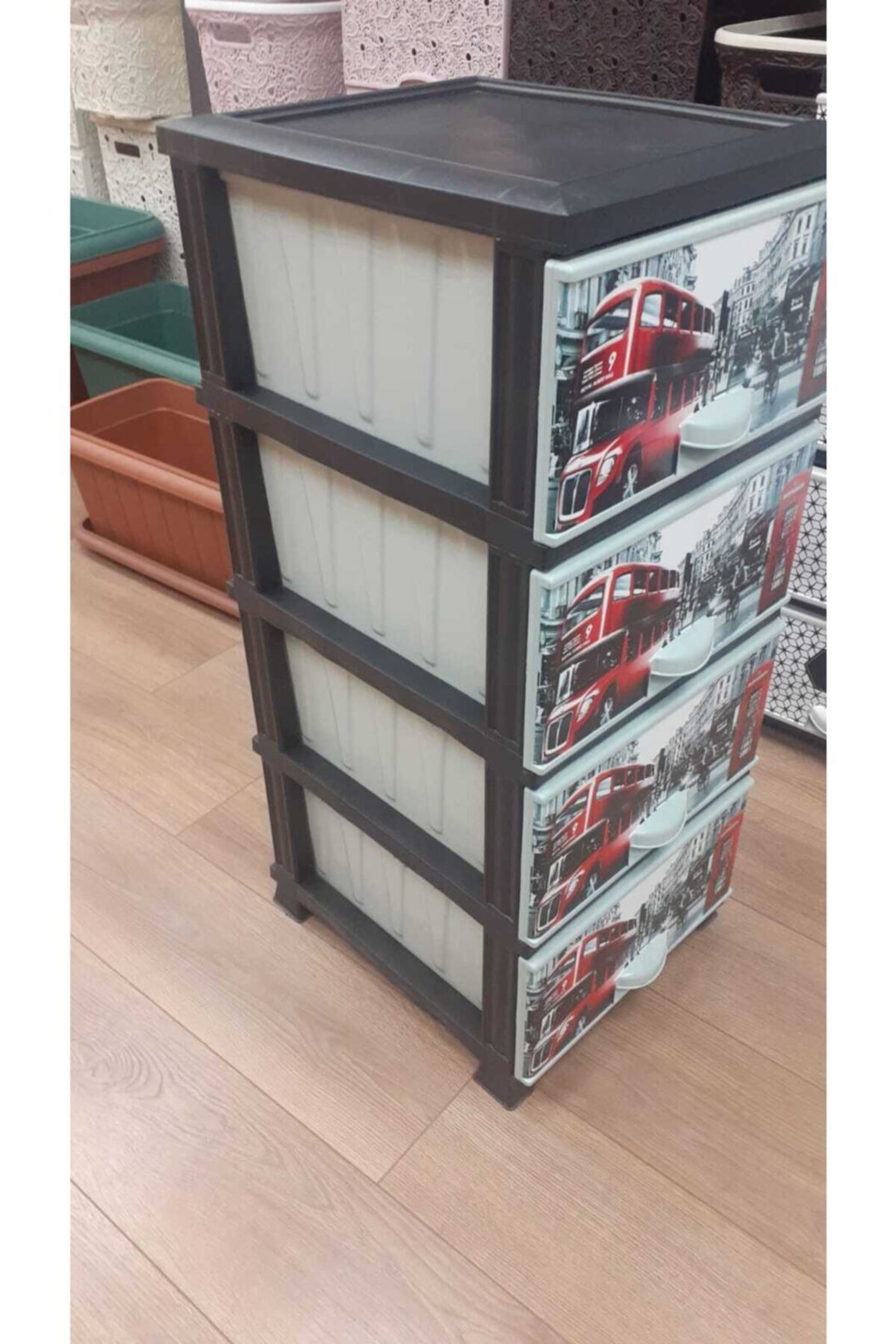 Warna Seçenekli Bermotif 4 Lapisan Rak Plastik Laci Meja Plastik Rumah Perlu Kualitas Pembersih