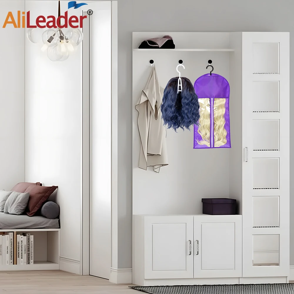 5/10 conjunto saco de armazenamento de peruca longa titular caso extensões de cabelo saco de armazenamento com cabide para peruca saco de armazenamento de extensão de cabelo com cabide