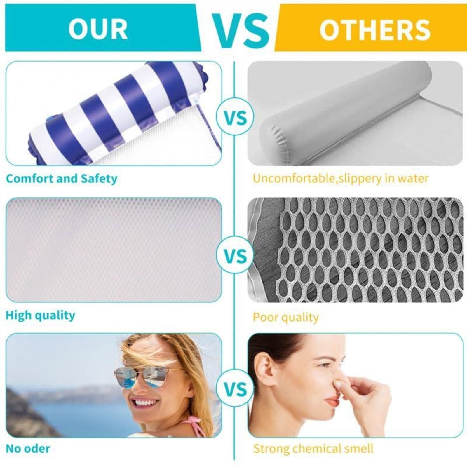 Inflado de flotador de piscina, hamaca inflable de 3 tubos, juegos acuáticos al aire libre de verano, hamaca de agua multifuncional, río