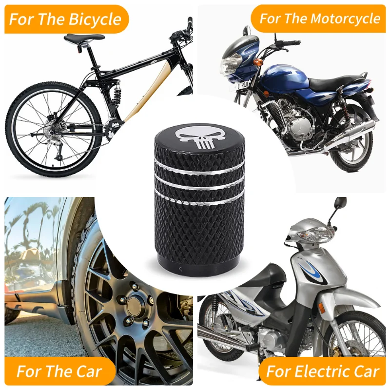 4 unids/pack tapas de válvula de neumático de coche con logotipo de cabeza de calavera creativa-cubierta de núcleo de válvula de aleación de aluminio con almohadilla selladora accesorios herramientas nuevas