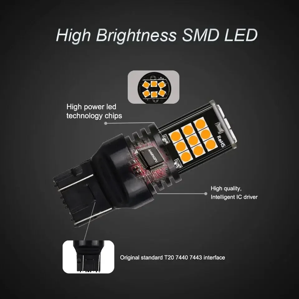 2pcs T20 7334 ไฟเบรค LED ย้อนกลับหลอดไฟ Fit สําหรับ Universal รถ 7440 W21W W21/5W Amber สีแดง 12V