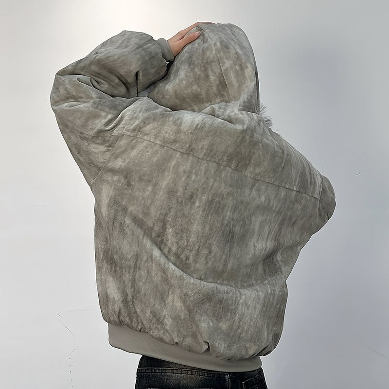 Jaqueta de algodão com gola de pele bordado de águia e olhos amarrados design masculino de inverno jaqueta ao ar livre grossa e confortável