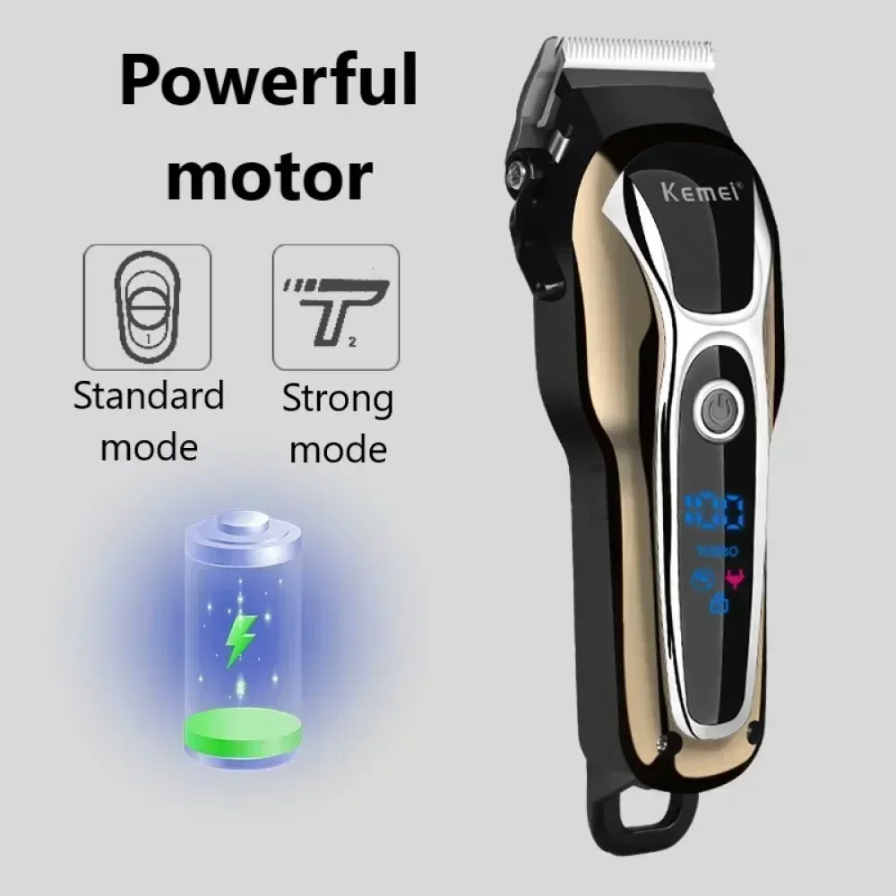Kemei KM-1990 máquina de cortar cabelo profissional máquina de cortar cabelo dos homens aparador elétrico display lcd máquina de cortar cabelo todo poderoso conjunto