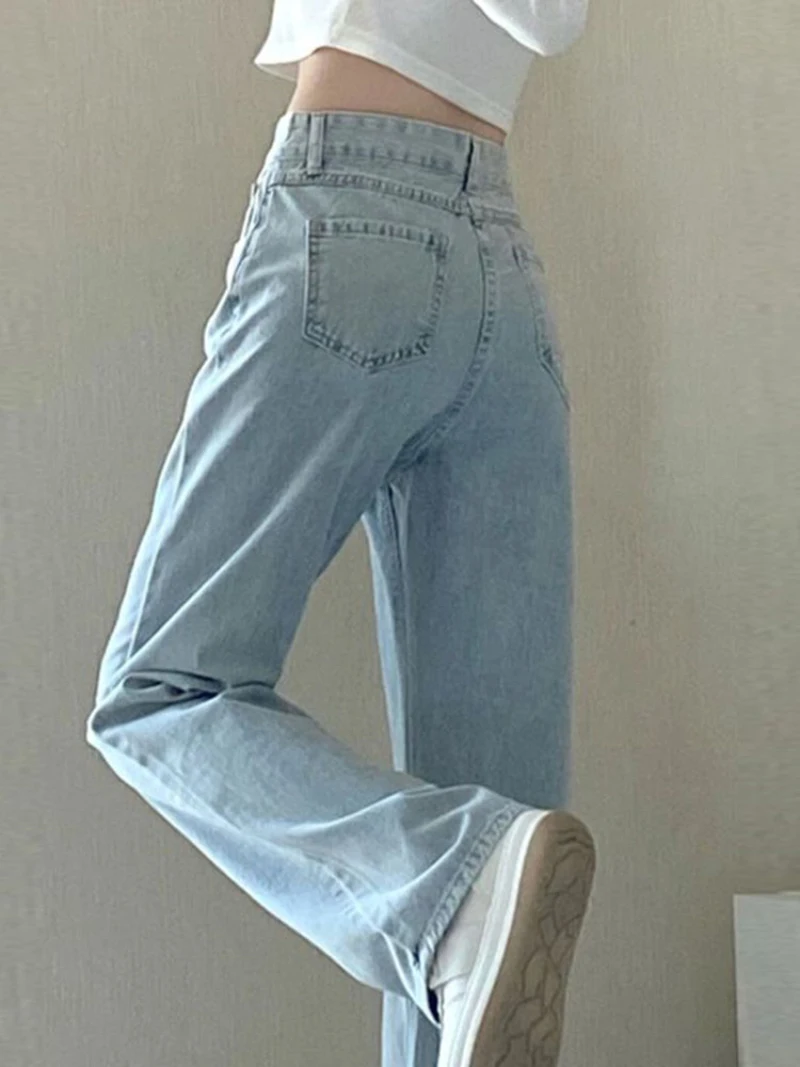 Nouveau Design Sense femmes pantalon en Denim ample rétro pantalon à jambes droites à la mode couleur unie ample décontracté pantalon à jambes larges