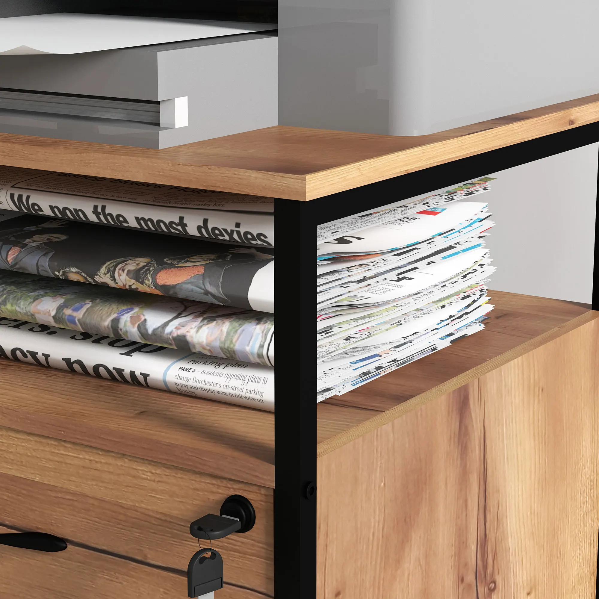 Vinsetto cassettiera per ufficio con serratura a ruote 44x40x66,5 cm marrone rustico