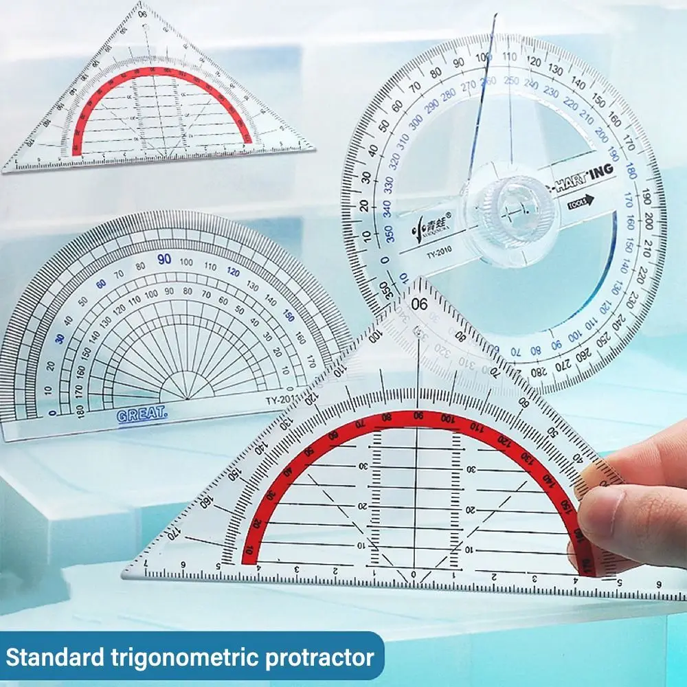 Transparent 180/360 Degree Protractor Creative Triangle/Half Round Plastic Angles Measuring Ruler for Geometry Drawing Design