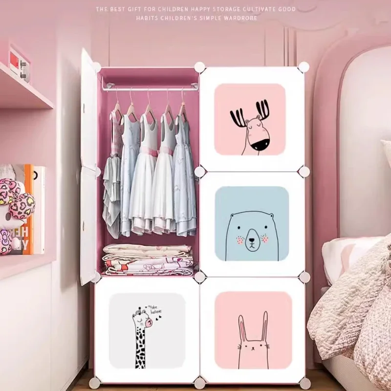 Armário de armazenamento do bebê guarda-roupas de plástico crianças guarda-roupa pequena menina roupas armário vestidos quarto meninas montagem