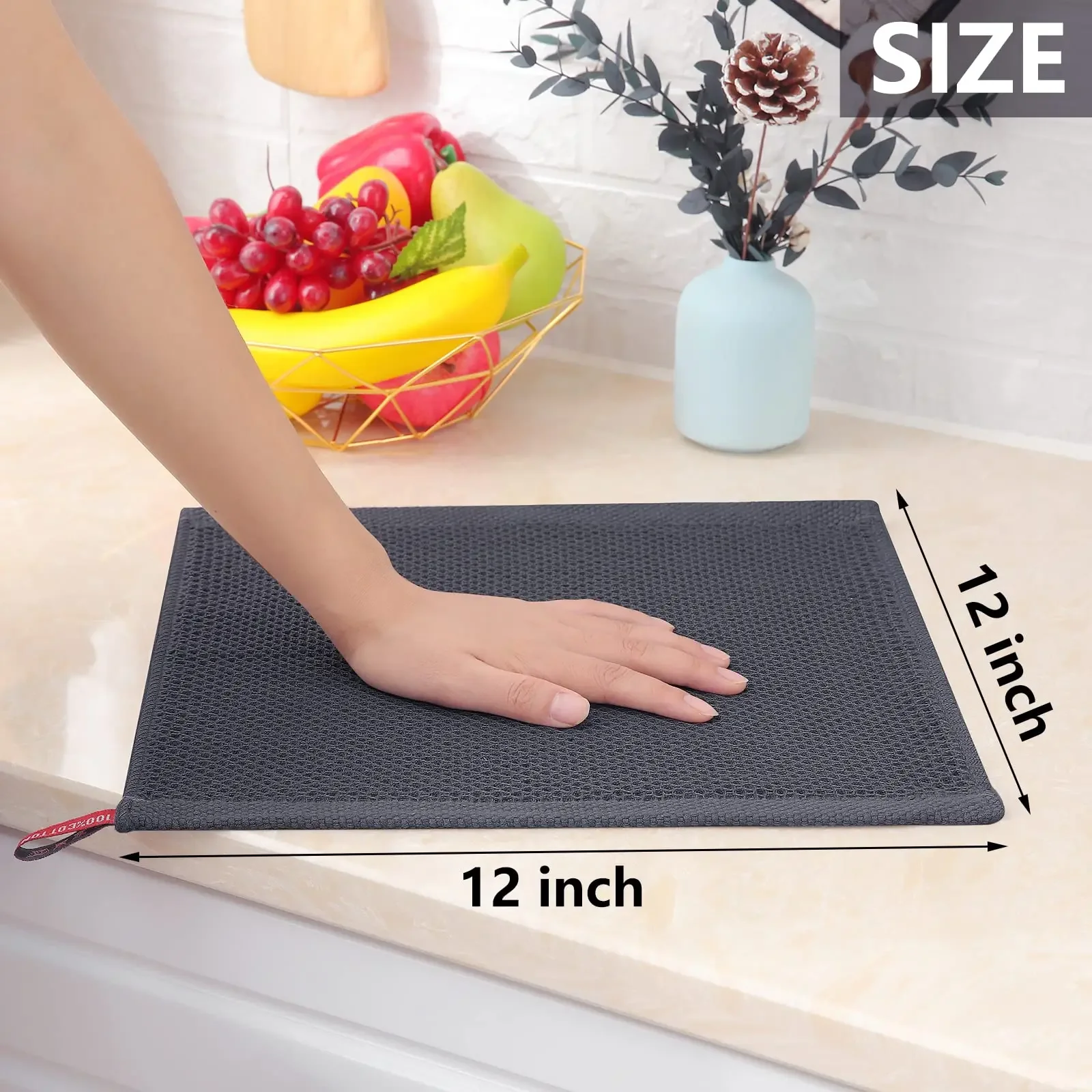 Panos de prato de cozinha 100% algodão com tecido waffle, toalhas de prato ultra macias e absorventes de secagem rápida, 12 x 12 polegadas, pacote com 6