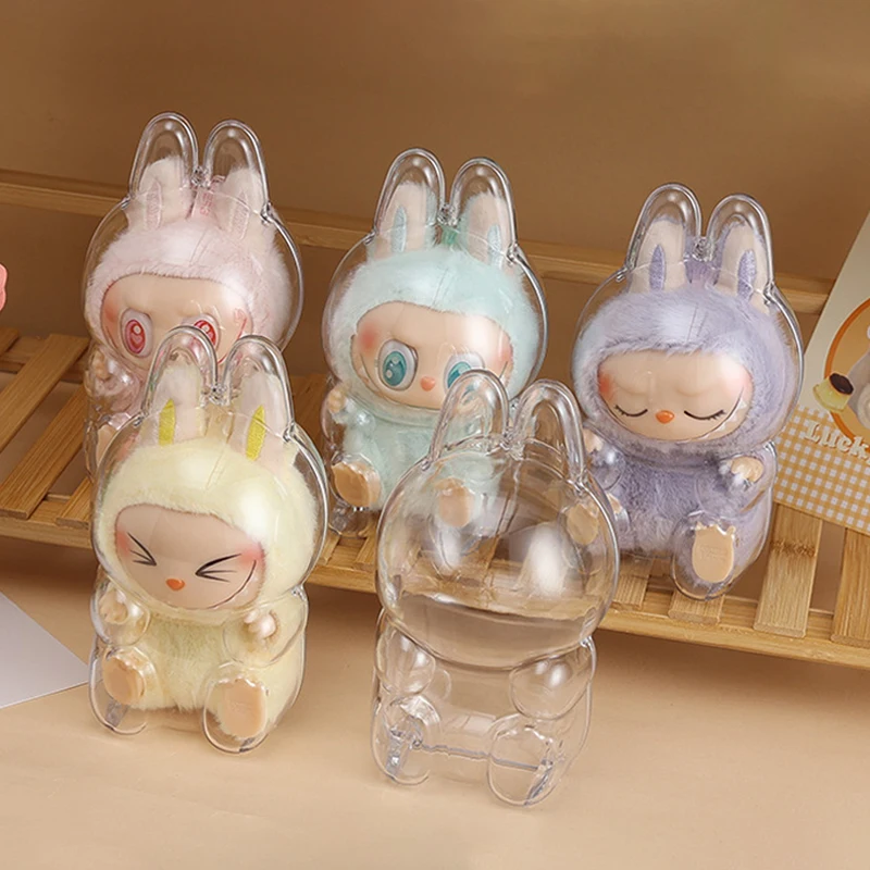 Labubu Dustproof Case V1 V2 Transparent Protective Cover No Doll Monsters Doll Plastic Storage Box Sitting Party Collector Gifts