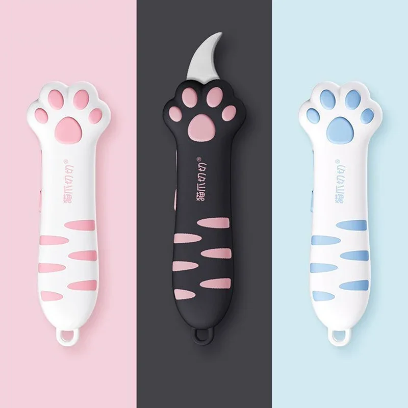 Cute Cat Paw Knife Box Cutter  Cat Scratching Knife Cardboard Sealing Tape Cutter Cat Claw Design Box Paper Knife Retractable