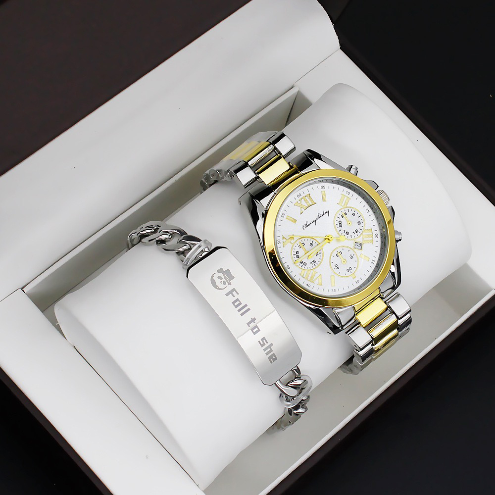 Conjunto de reloj de pareja de 4 Uds., reloj de acero de cuarzo para amantes, reloj de pulsera de lujo para mujer, reloj femenino con pulsera, collar, regalos