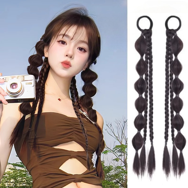 Плетеный хвост с пузырьками, синтетический парик, наращивание волос, аксессуары для волос для женщин с резинкой для волос, коса, хвост, боксерские заплетенные волосы