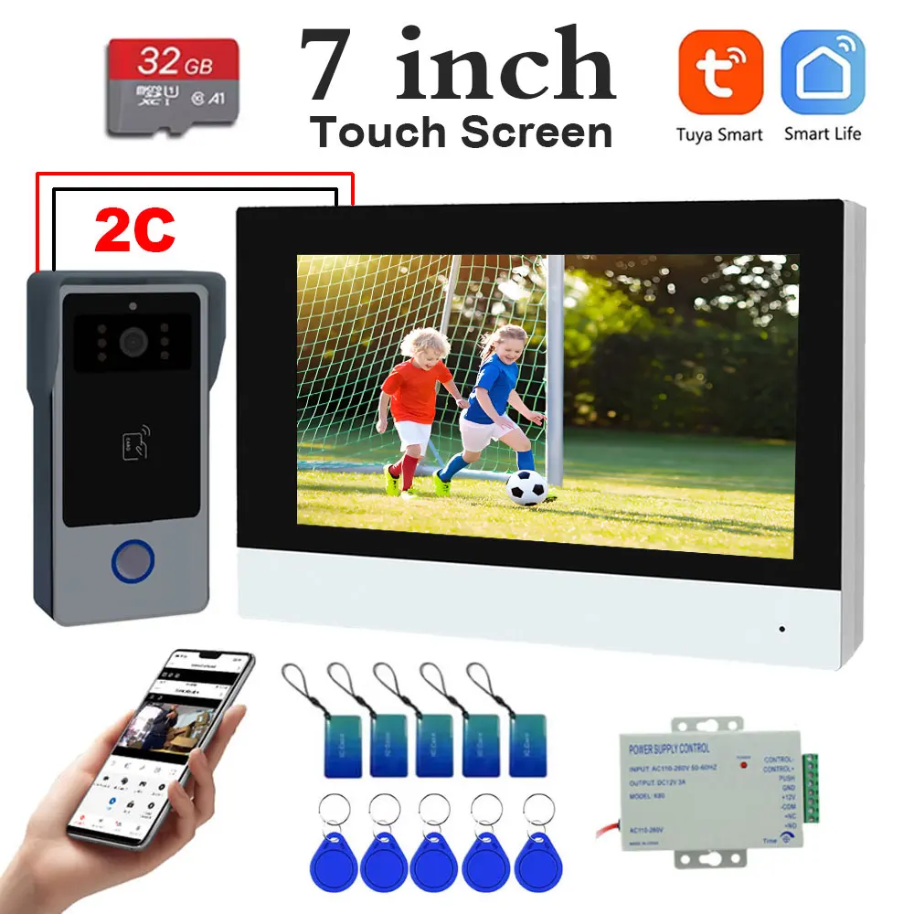 Neue Tuya Smart 2-drahtete Türklingel Wifi Video Intercom System mit APP Remote IC Karte Entsperren 1080P 7 zoll Touchscreen