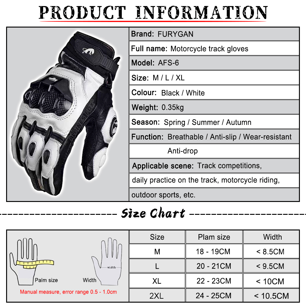 Guanti da moto in pelle AFS 6 Guanti protettivi in fibra di carbonio da uomo Guanti da moto da motocross neri Guanti da equitazione da corsa M-XXL