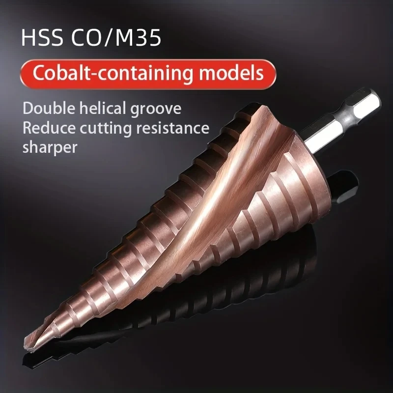 Rafford 4-12/4-20/4-32mm M35 Cobalt Step Drill Bit Tapered HSS-CO HSS Drill Bit Spiral Groove Triangle Shank For Stainless Steel