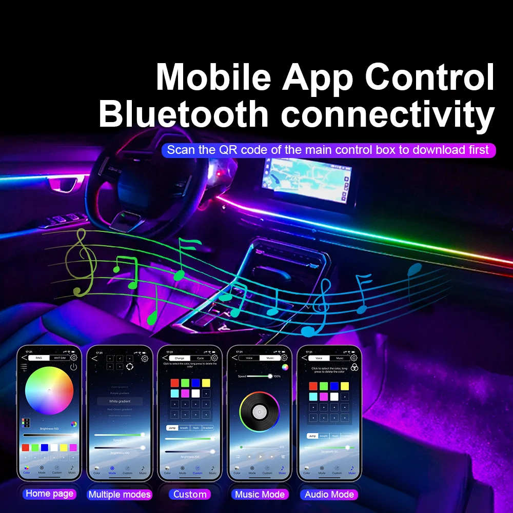 10/14/18 em 1 led luzes ambientais do carro 213 64 cores rgb sinfonia streamer bluetooth arco-íris tiras acrílicas kit de lâmpada atmosfera 12v