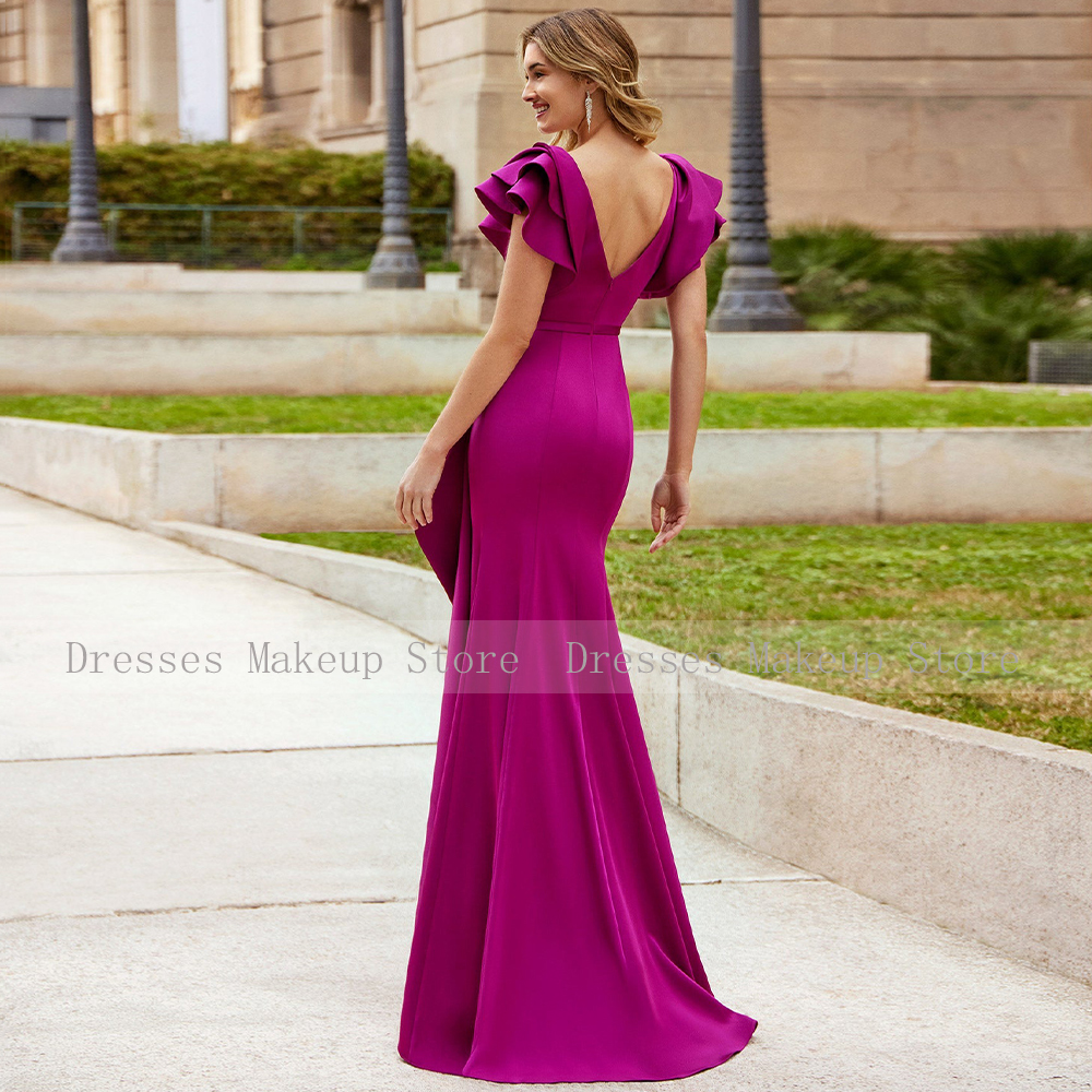 Elegante Mutter der Braut Kleider Meerjungfrau Rüschen V-Ausschnitt Hochzeit Gast Kleid für Frauen 2023 Trompete formelle Abendkleid Fuchsia