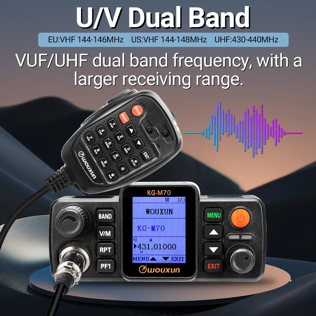 WOUXUN KG-M70 25W Mobile Radio Cross Band Repeater Dual Band Long Range 999CH High Power Auto Radio Station mit Mikrofon