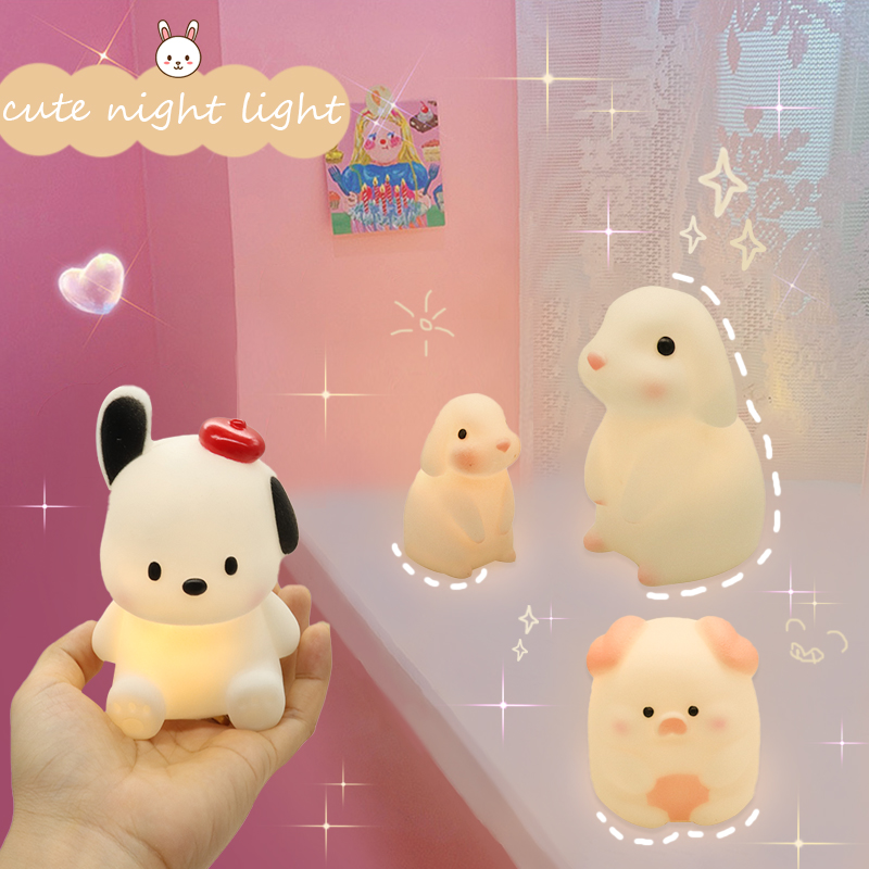 Silica Gel Night Light Bedroom Decor Lights Button Battery Powered Moonlight Cartoon Animal Lamps Children Gift Decorative Lamp