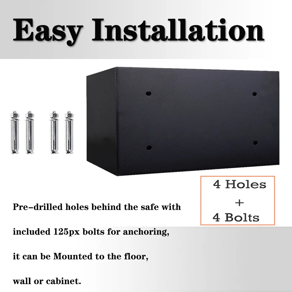 Cofre digital para casa, segurança eletrônica, Black Lock Box, 2 Override Keys, 4 Parafusos de Instalação, 16L