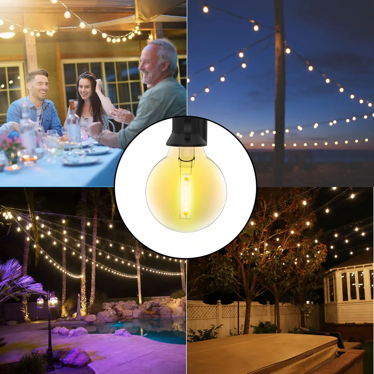 Lampadina a LED G40 E12 Base lampada a filamento in plastica PET DC 3V 1W lampadina a Led di ricambio a sfera bianca calda per luce solare a stringa