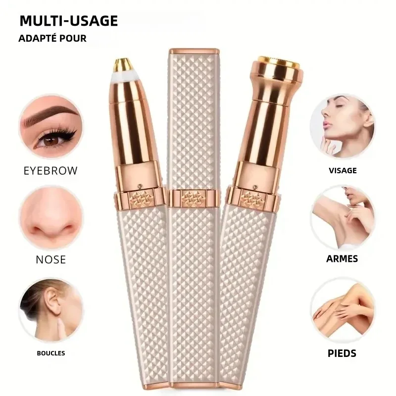 Rasoir aste 2 en 1 avec lumière LED pour les sourcils, les lèvres, les poils du visage, sans douleur, élimine les peluches de pêche, 1PC
