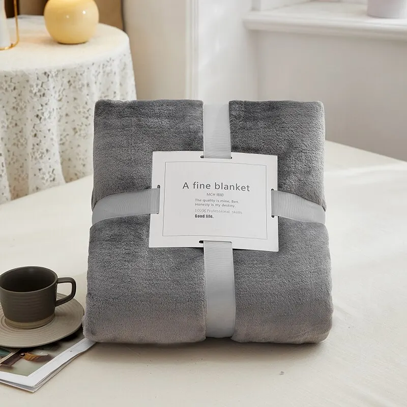 70x100cmGrey Flanela Cobertor De Lã Adulto Crianças Macio Quente Lance Cama Cobre Simples Cor Sólida Sofá Respirável Colchas