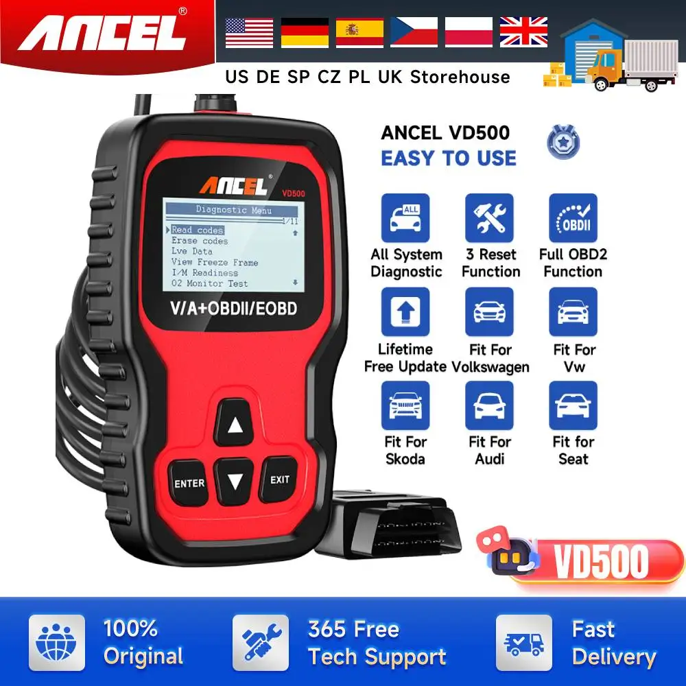 Scanner de Diagnostic ANCEL VD500 OBD II pour v-A-G vérifier le lecteur de Code d'éclairage du moteur huile EPB réinitialiser l'accélérateur Scanner automobile OBD2