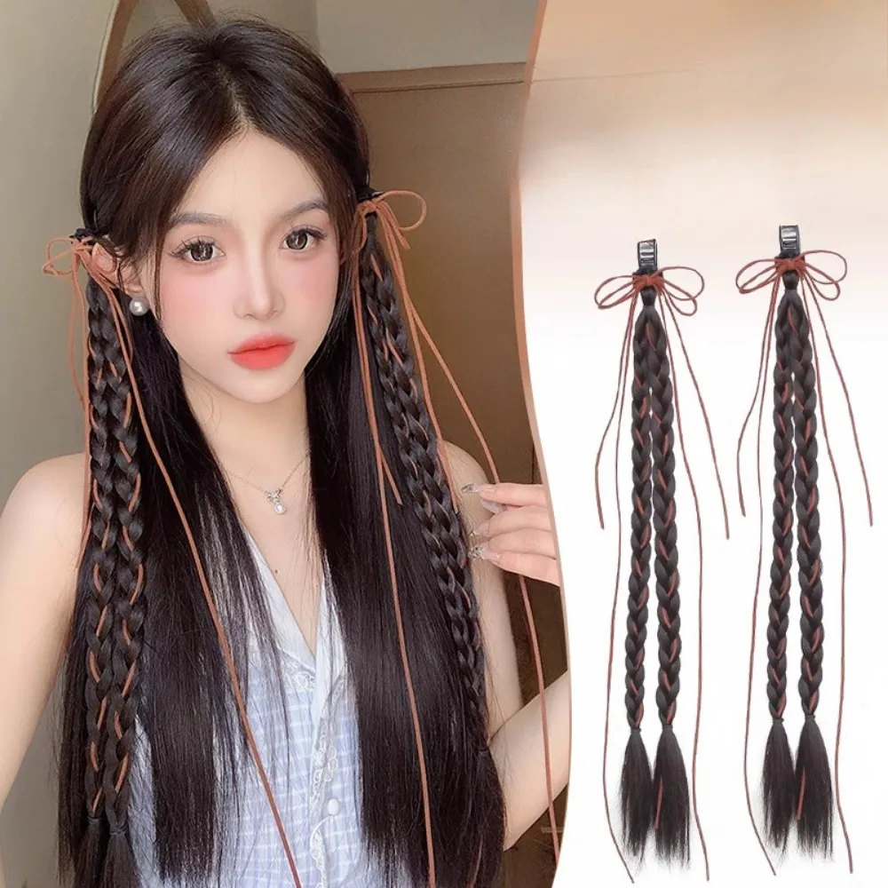 1pc y2k menina quente torcido trança sintética peruca grab clip doce streamer arco hip-hop dreadlocks extensões de rabo de cavalo