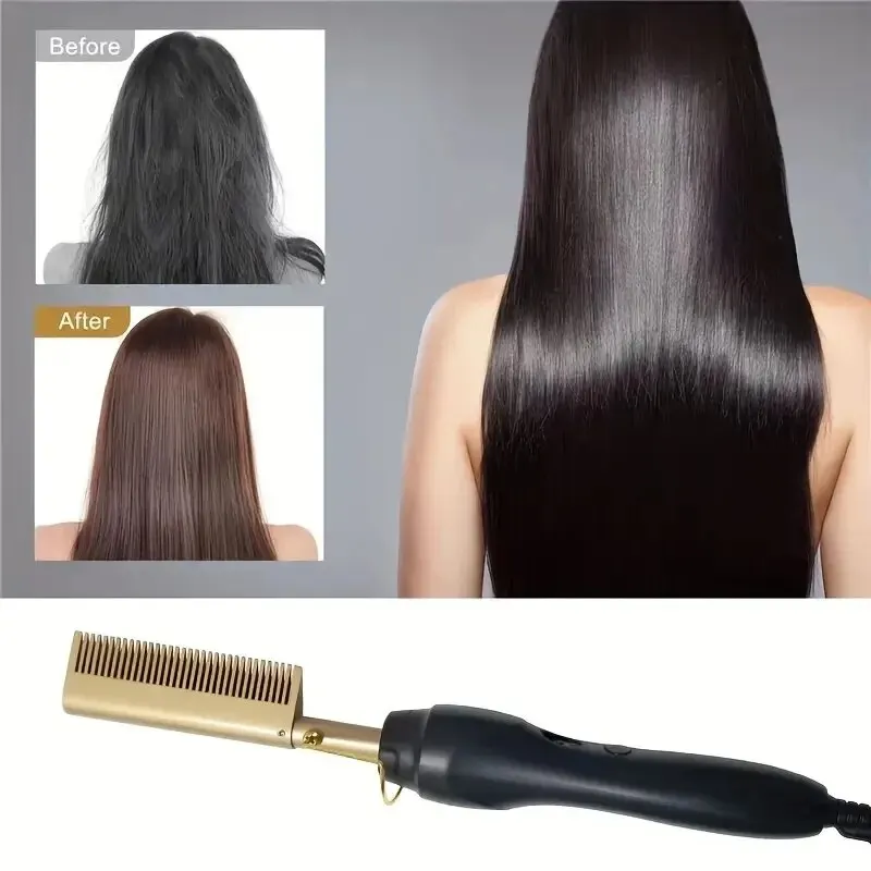 Pente de cabelo reto, franja, pente de dupla utilização seco e molhado, ferro de ondulação de cabelo liso, pente elétrico reto de rolo doméstico