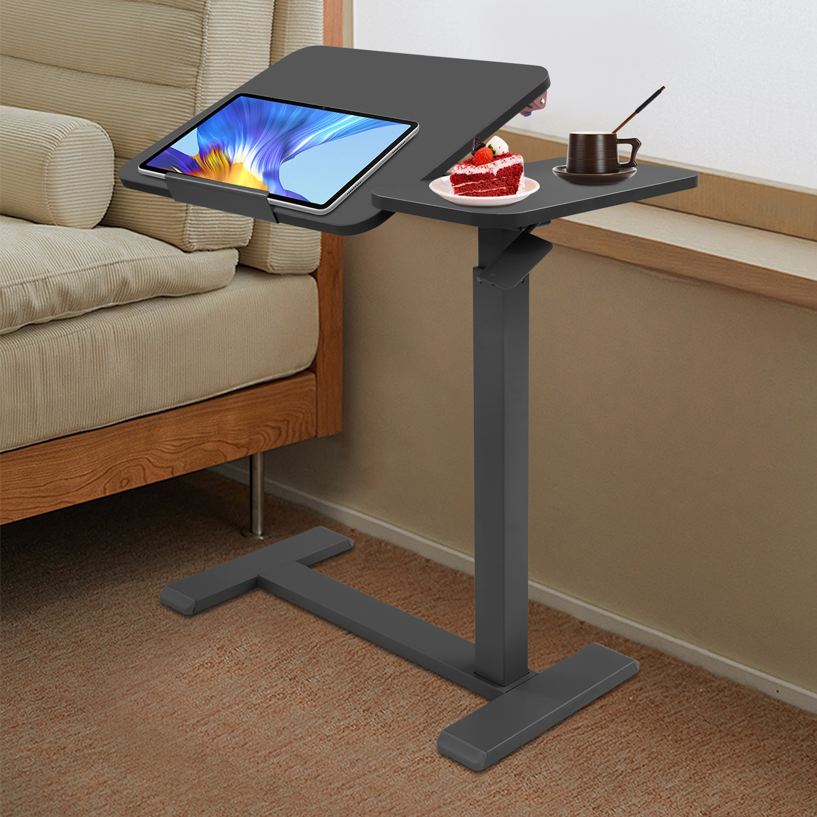 Mobile Standing Desk, Adjustable Overbed Bedside Table, Adjustable Rolling Standing Desk with Hidden Wheels Tilt Angle 0-60°