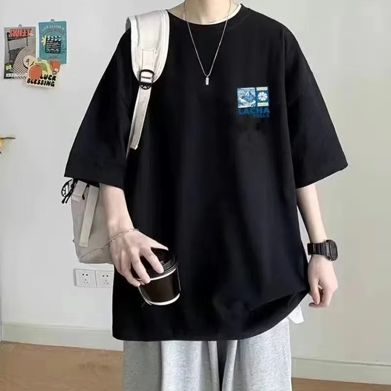 8XL เกาหลีหลวมเสื้อยืดแฟชั่นอเมริกันญี่ปุ่น Fuji พิมพ์เสื้อยืดนุ่มผู้ชายอเนกประสงค์ Double Outfi