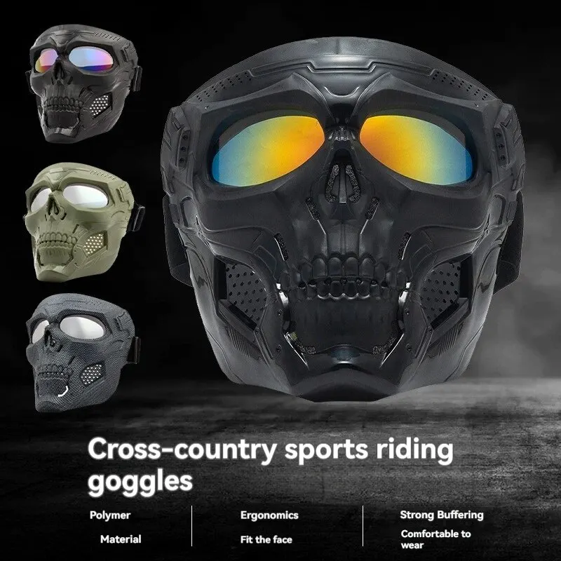 ใหม่Skullขี่แว่นตาหน้ากากมอเตอร์ไซด์Windproofขี่แว่นตาสกีแว่นตาRetroหน้ากากกระจกกลางแจ้งOff-Roadกระจก